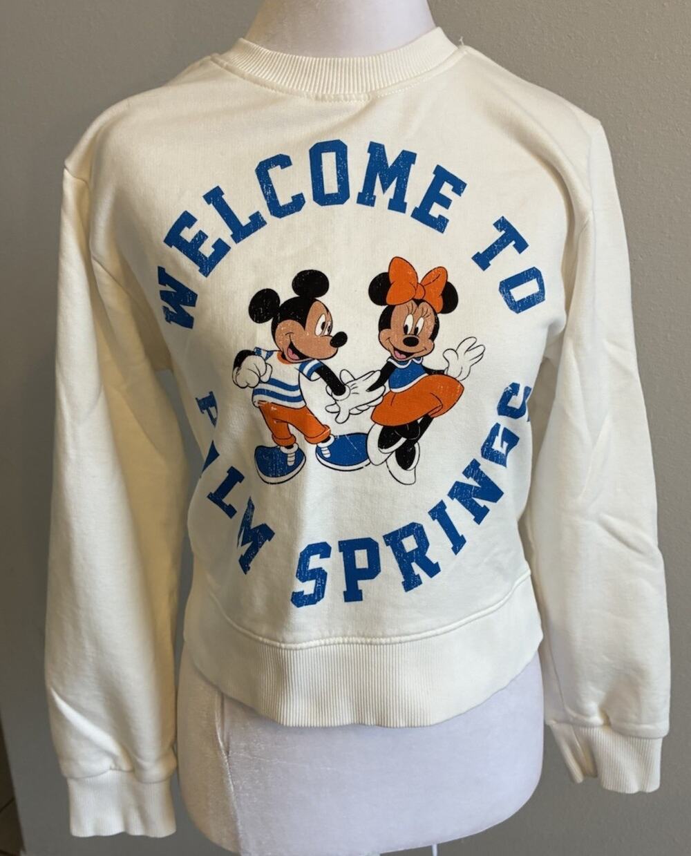 ZARA Disney Mickey Minnie Mouse Palm Springs Cropped Sweatshirt Cream Disney S